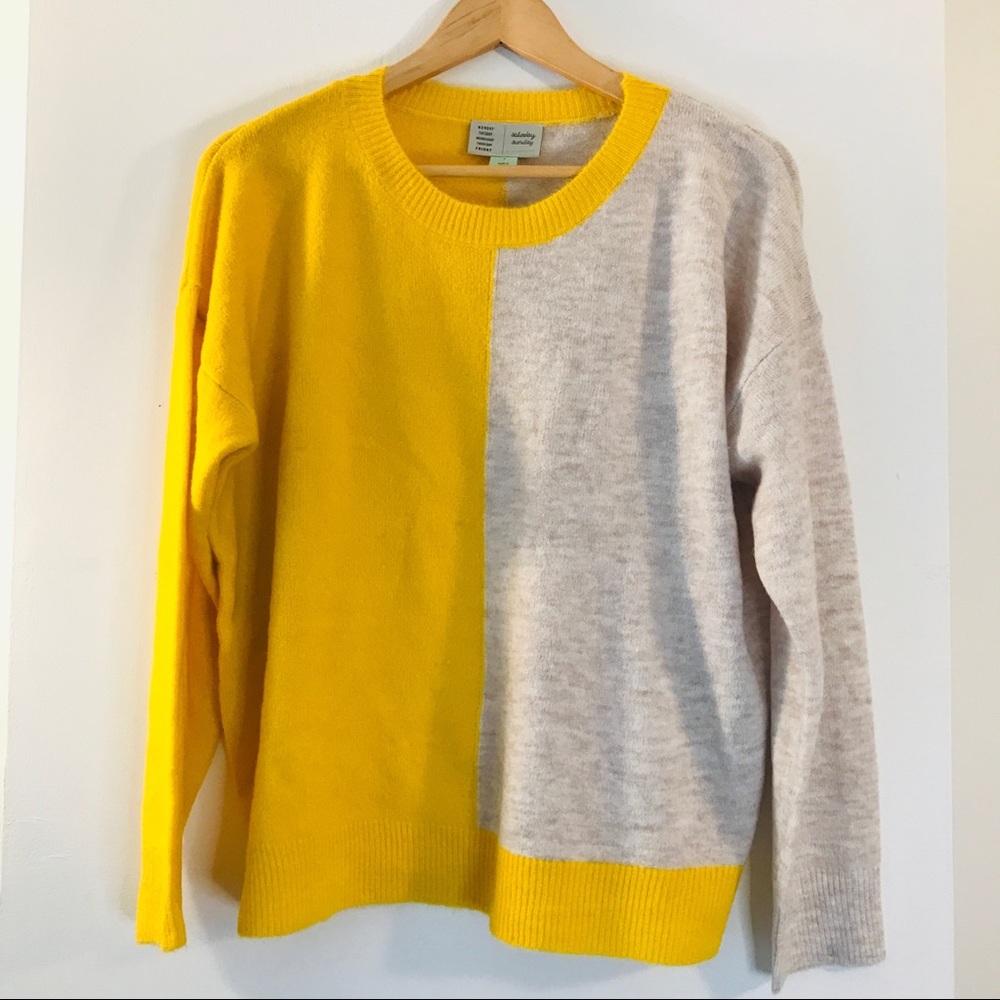 Saturday Sunday Colorblock Yellow Knit Sweater